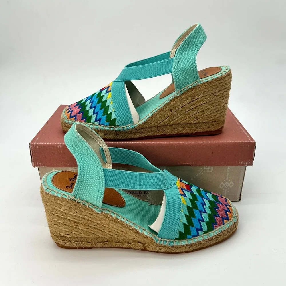 Espadrille Wedge Toni Pons Gardenia Womens Sz. 7.5 EU 38 Rainbow Embroidered NEW